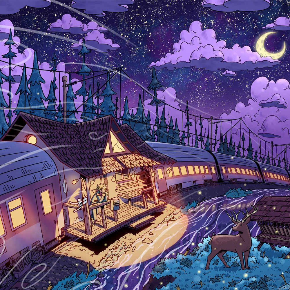 House on railway illustration