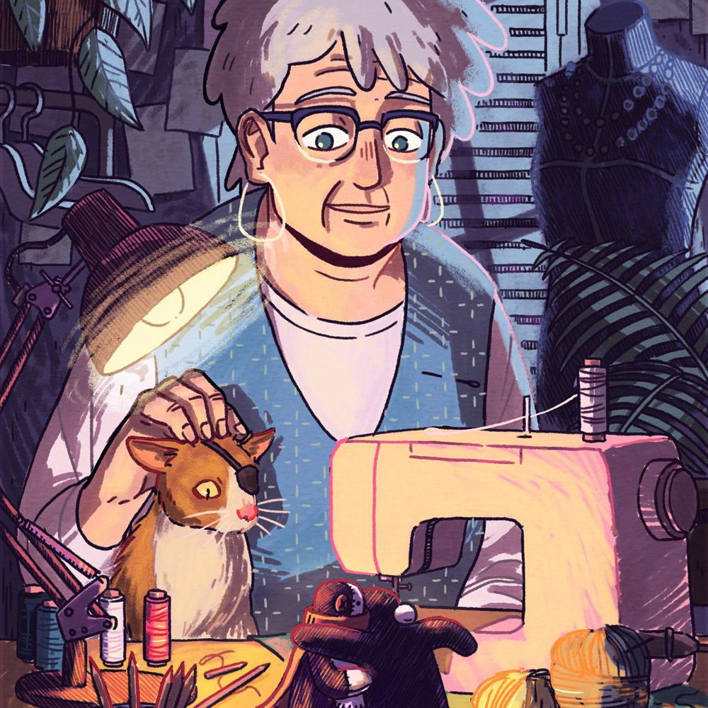 magic tailor shop at night illustration
