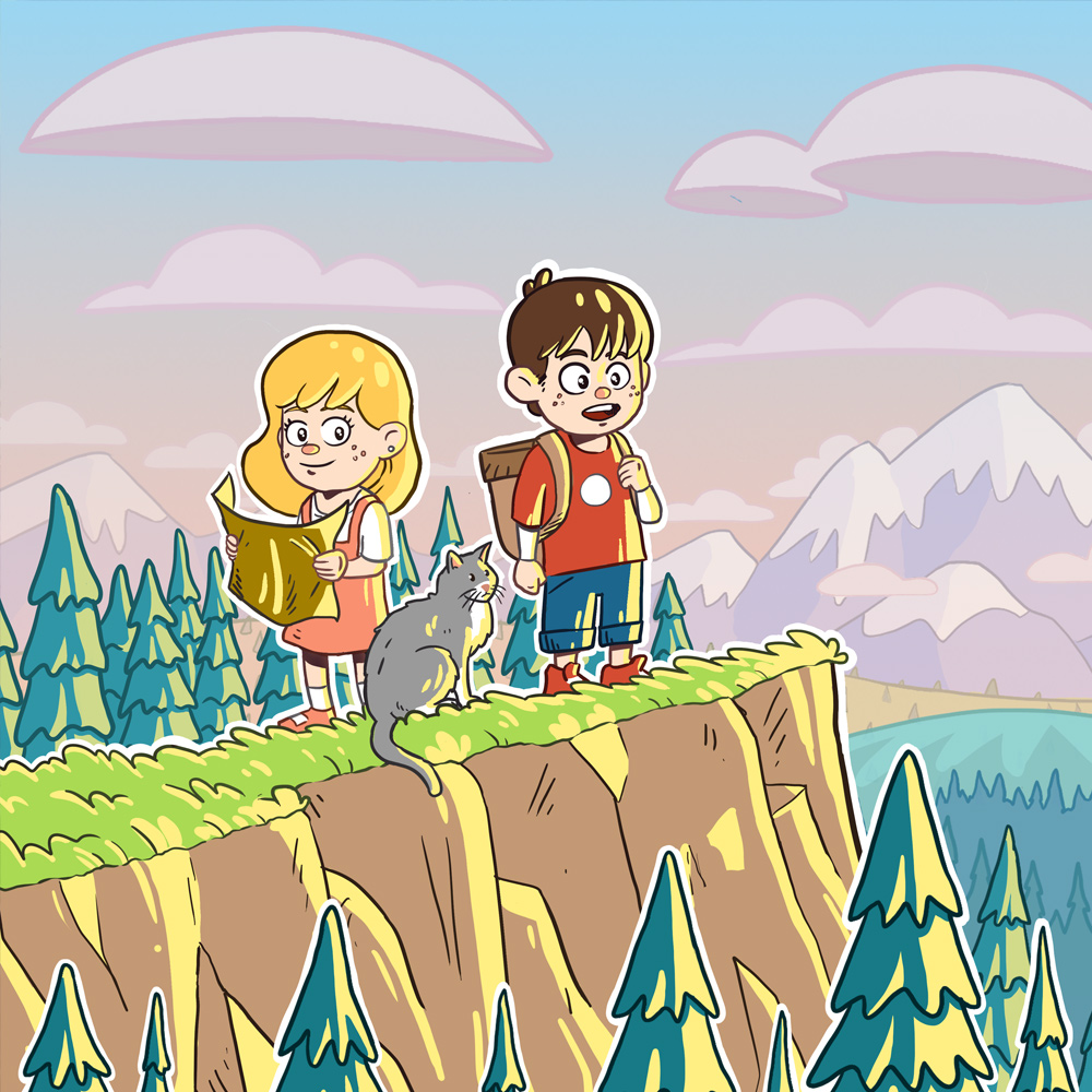 a Boy and a Girl on a cliff illustration